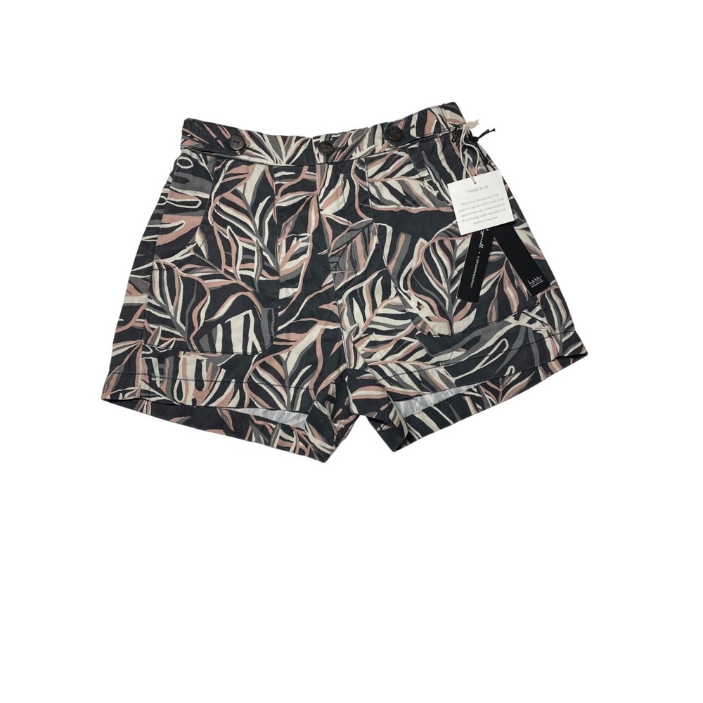 Nicole Miller Size 4 (Small) Women's Shorts Black & Blush Tropical Leaf Print - Picture 2 of 12